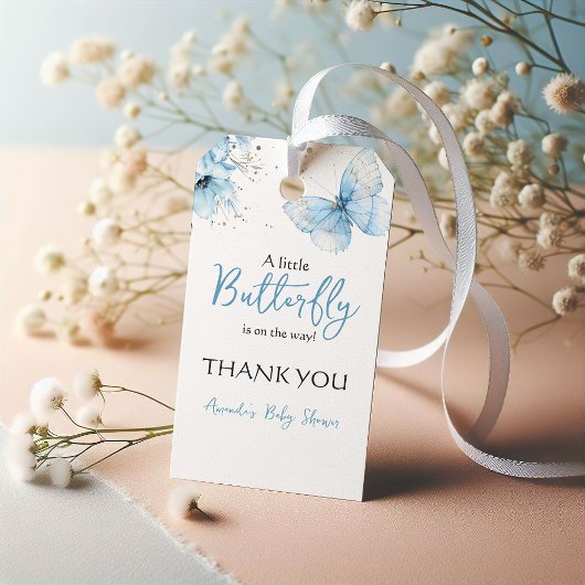Boho Butterfly Wildflower Floral Blue Baby Shower Geschenkanhänger