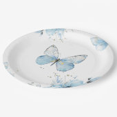 Boho Butterfly Wildflower Floral Blue Baby Shower Pappteller (Schrägansicht)