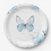Boho Butterfly Wildflower Floral Blue Baby Shower Pappteller (Vorderseite)