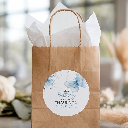 Boho Butterfly Wildflower Floral Blue Baby Shower Runder Aufkleber