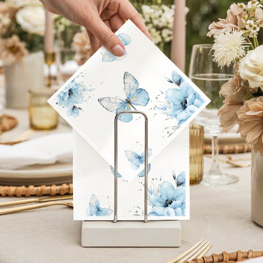 Boho Butterfly Wildflower Floral Blue Baby Shower Serviette