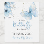 Boho Butterfly Wildflower Floral Blue Baby Shower Weinetikett (Einzelnes Label)