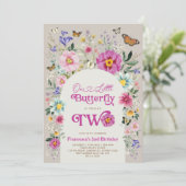 Boho Butterfly Wildfower Girl 2. Geburtstag Einladung (Stehend Vorderseite)
