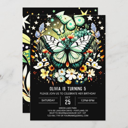 Boho Butterfly Wings Geburtstag Einladung (Vorne/Hinten)