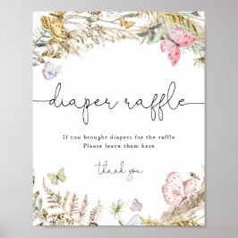Boho Butterfys Babies Diaper Raffle Sign Poster