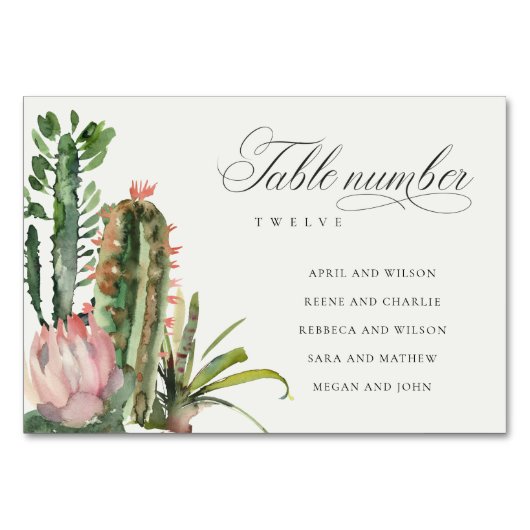 Boho Cacti Foliage Wedding Seating Chart Tischnummer (Rückseite)