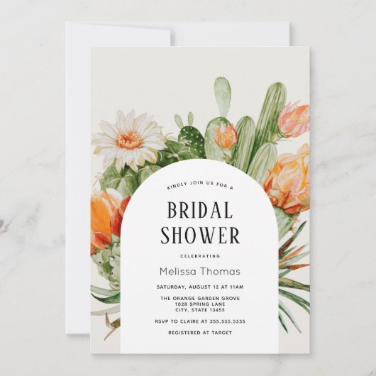 Boho Cactus Arch Bridal Dusche Einladung (Vorderseite)