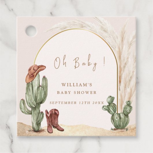 Boho Cactus Arch Desert Cowboy Baby Shower Geschenkanhänger (Vorderseite)