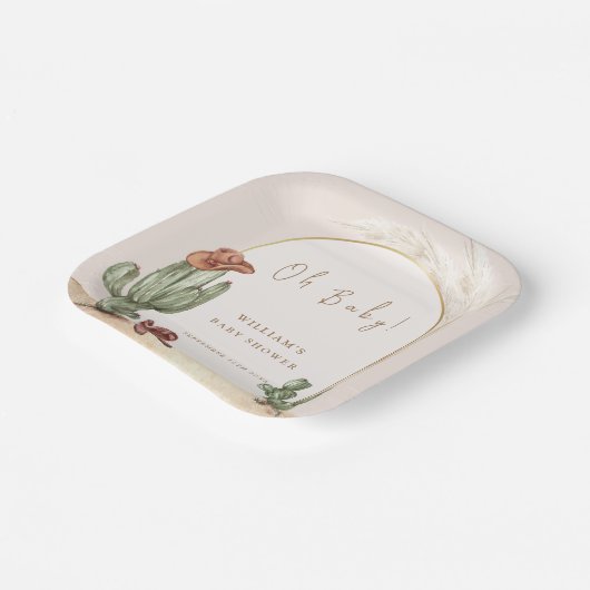 Boho Cactus Arch Desert Cowboy Baby Shower Pappteller (Gewinkelt)