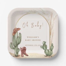 Boho Cactus Arch Desert Cowboy Baby Shower Pappteller