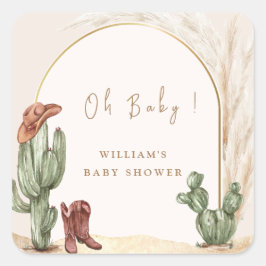 Boho Cactus Arch Desert Cowboy Baby Shower Quadratischer Aufkleber