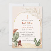 Boho Cactus Arch Desert Cowboy Cross Taufe Einladung (Vorderseite)