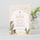 Boho Cactus Arch Desert Cowboy Cross Taufe Einladung (Stehend Vorderseite)