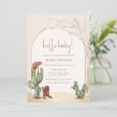 Boho Cactus Arch Desert Cowboy Hello Baby Dusche Einladung (Stehend Vorderseite)