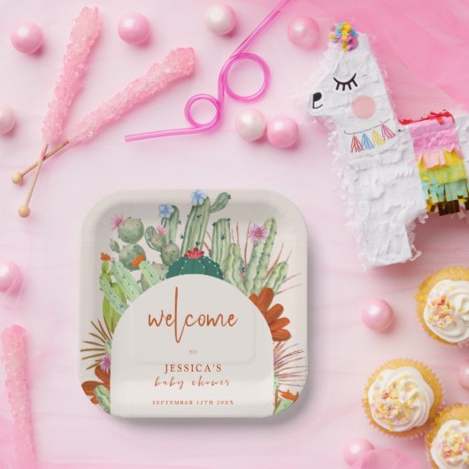 Boho Cactus Arch Desert Pampas Baby Dusche Willkom Pappteller (Party)