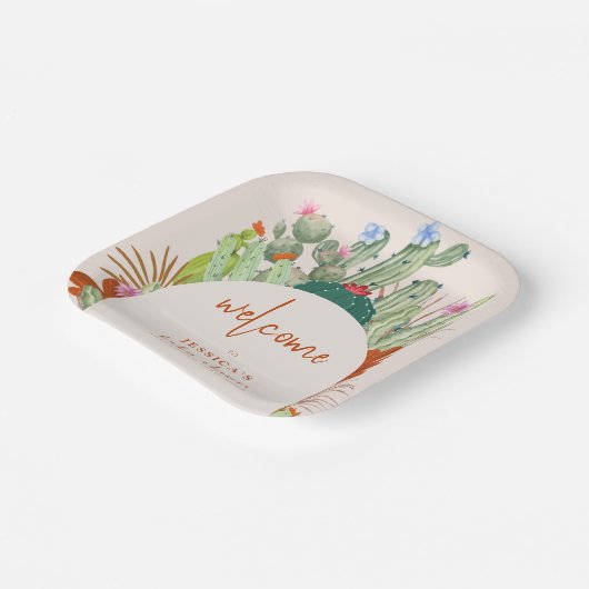 Boho Cactus Arch Desert Pampas Baby Dusche Willkom Pappteller (Gewinkelt)