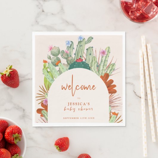 Boho Cactus Arch Desert Pampas Baby Dusche Willkom Serviette (Beispiel)