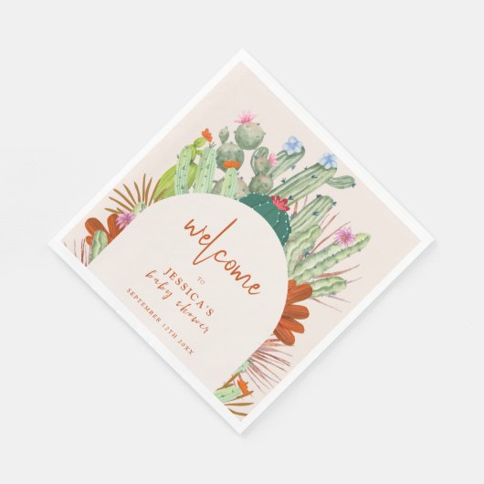 Boho Cactus Arch Desert Pampas Baby Dusche Willkom Serviette (Ecke)