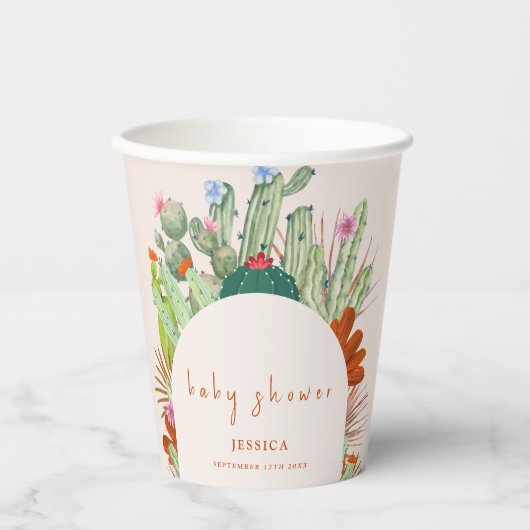 Boho Cactus Arch Desert Pampas Baby Shower Pappbecher (Vorderseite)