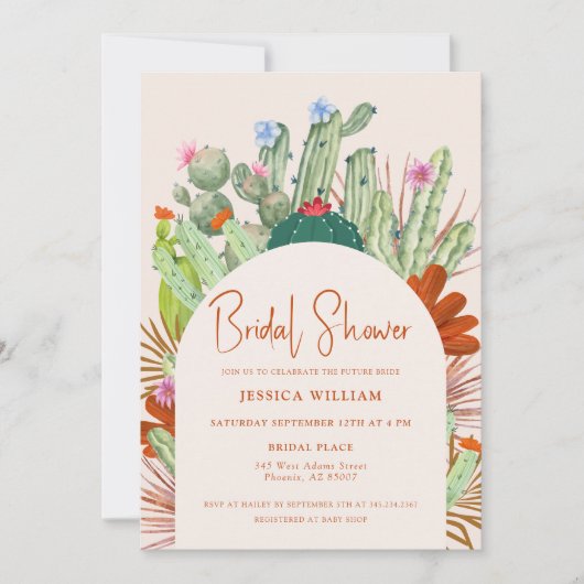 Boho Cactus Arch Desert Pampas Brautparty Einladung (Vorderseite)