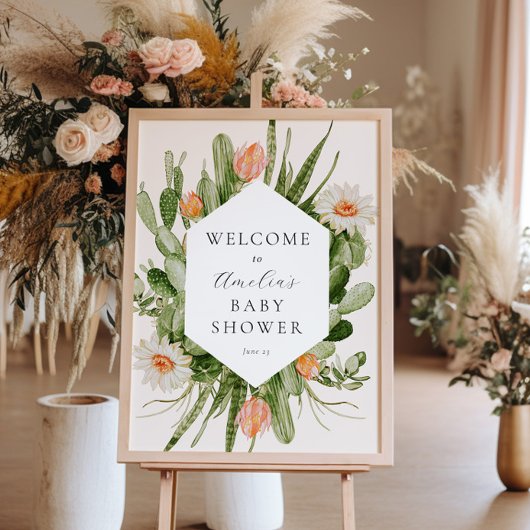 Boho Cactus Baby Shower Begrüßungszeichen Poster