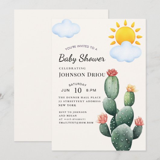 Boho Cactus Baby Shower Einladung (Vorne/Hinten)