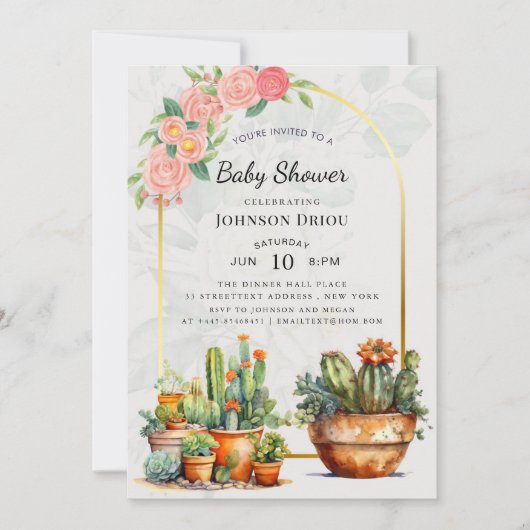 Boho Cactus Baby Shower Einladung (Vorderseite)
