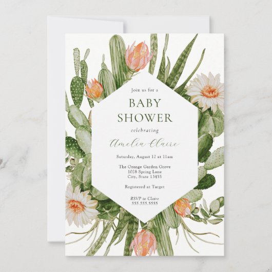 Boho Cactus Baby Shower Einladung (Vorderseite)