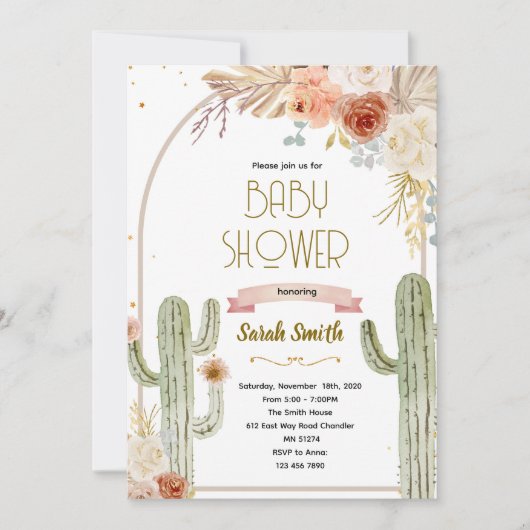Boho cactus baby shower Invitation Einladung (Vorderseite)