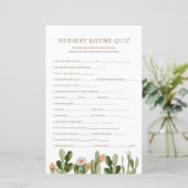 Boho Cactus Baby Shower Kinderzimmer Rhyme Quiz (Stehend Vorderseite)