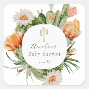 Boho Cactus Baby Shower Quadratischer Aufkleber