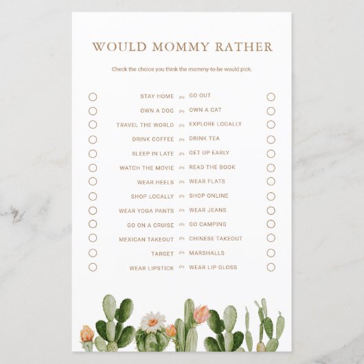 Boho Cactus Baby Shower würde Mommy eher spielen (Vorderseite)