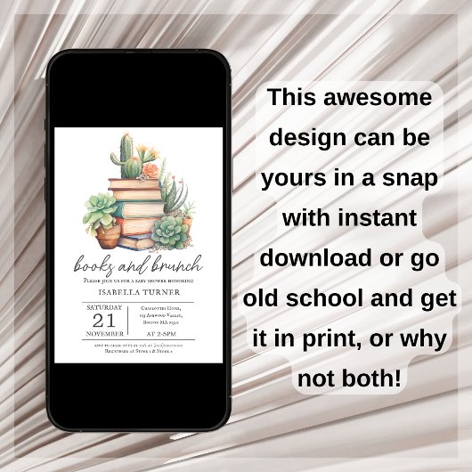 Boho Cactus Books & Brunch Kinderdusche Einladung