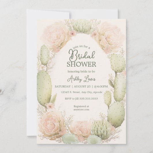 Boho Cactus, Brautparty, Blume Cactus Einladung (Vorderseite)