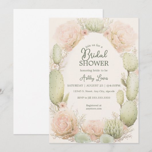 Boho Cactus, Brautparty, Blume Cactus Einladung (Vorne/Hinten)
