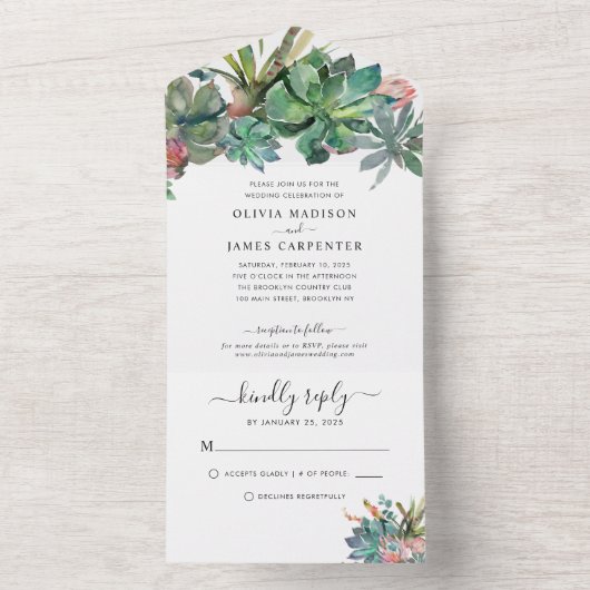 Boho Cactus Cacti Sukkulente Wüste Blumenhochzeit All In One Einladung (Innen Boden)