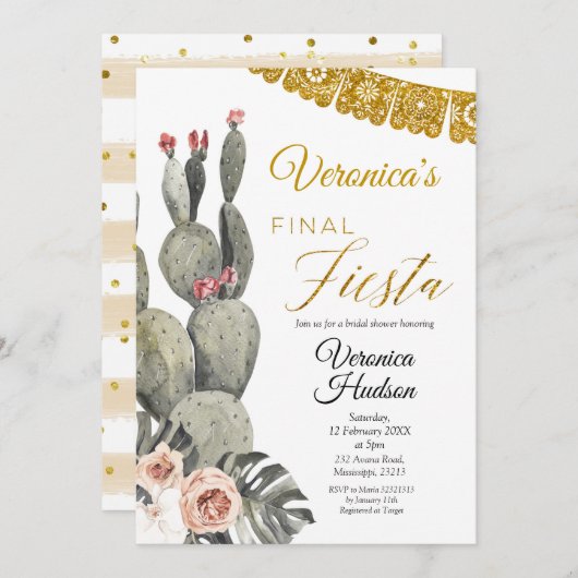 Boho Cactus Final Fiesta Bridal Shower Einladung (Vorne/Hinten)