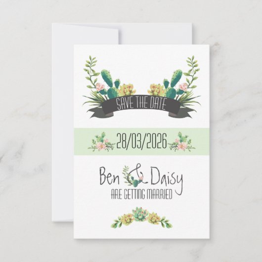 Boho Cactus Flat Save The Date Card (Vorderseite)