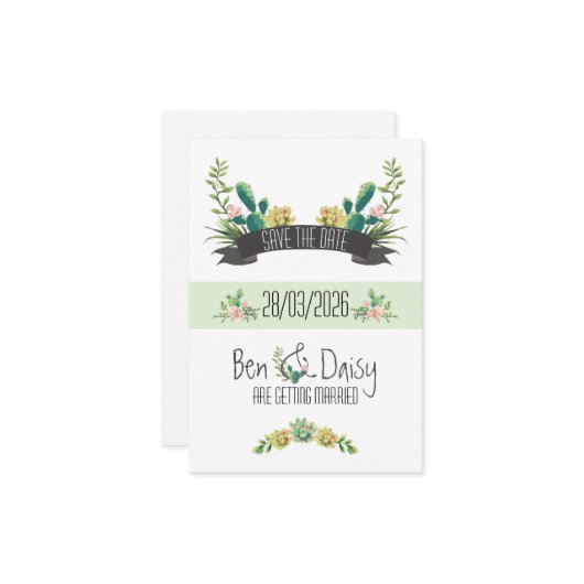 Boho Cactus Flat Save The Date Card (Vorderseite/Rückseite Beispiel)