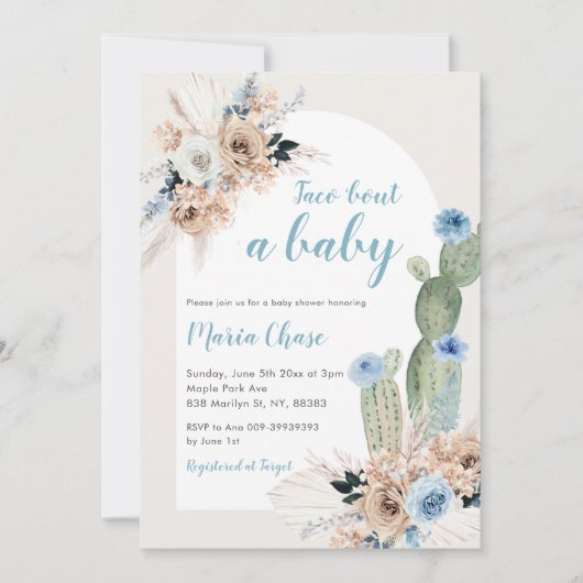 Boho Cactus Floral Taco Bout a Baby Show Einladung (Vorderseite)