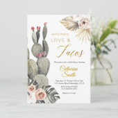 Boho Cactus Liebe und Tacos Brautparty Einladung (Stehend Vorderseite)