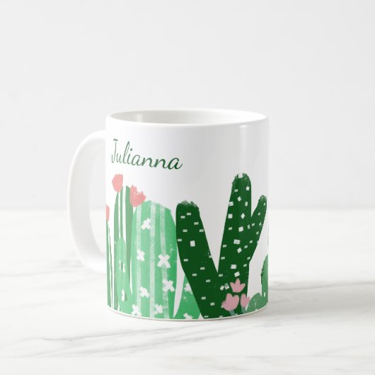 Boho Cactus Painting in Green Personalisiert Kaffeetasse (Vorderseite Links)