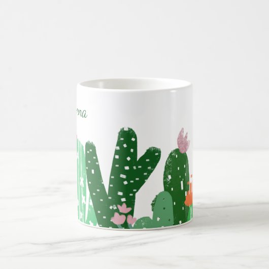 Boho Cactus Painting in Green Personalisiert Kaffeetasse (Mittel)