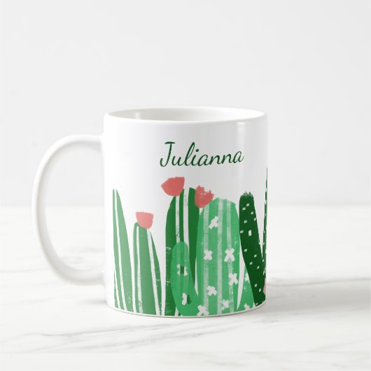 Boho Cactus Painting in Green Personalisiert Kaffeetasse (Links)