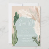 Boho cactus pampas arch green earth tone Sweet 16 Einladung (Vorderseite)
