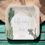 Boho cactus pampas arch hello baby dusche pappteller<br><div class="desc">Hallo Baby! Tropische Boho Wüste grüne Kaktus und Pampas Gras geschlechtsneutral hello Baby Dusche wild Kakteen,  Pampas Aquarell,  Bogen geformt mit abgestuften Erdtönen mit hellbeige und Terracotta Farben.</div>