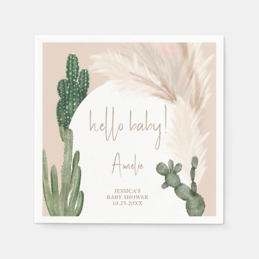 Boho cactus pampas arch hello baby dusche serviette (Vorderseite)