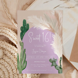 Boho cactus pampas arch lila earth tone Sweet 16 Einladung