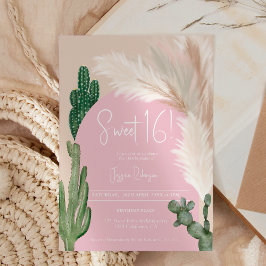 Boho cactus pampas arch pink earth tone Sweet 16 Einladung