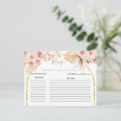 Boho Cactus Pink Blume Brautparty Rezept Karte (Stehend Vorderseite)